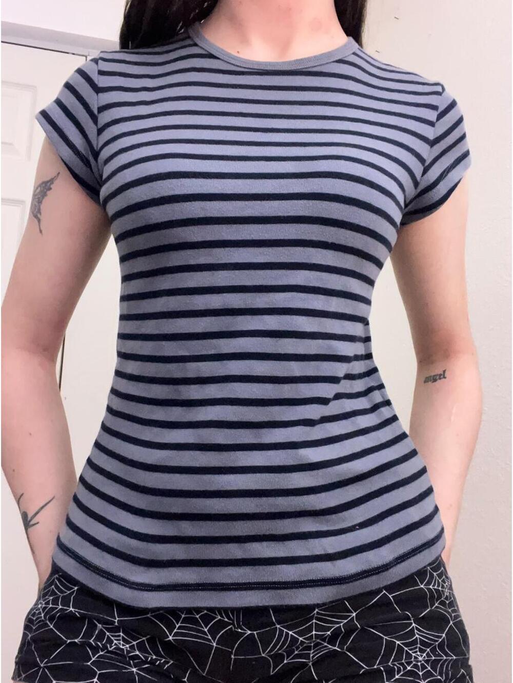 brandy gray and black striped baby tee